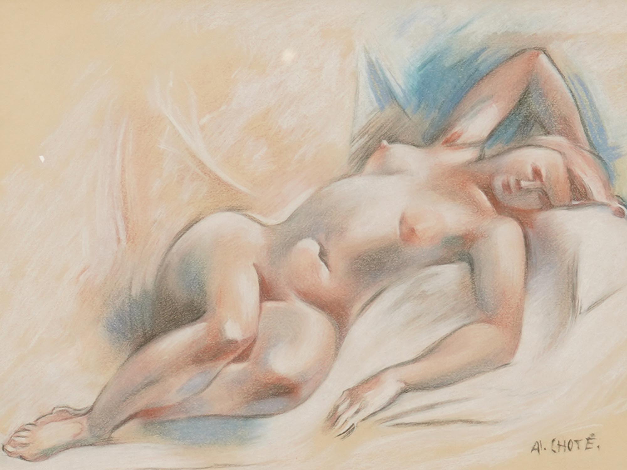 FRENCH PASTEL PAINTING NUDE FEMALE BY ANDRE LHOTE PIC-1